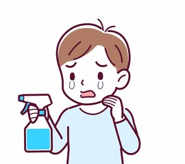 Cheerful boy in blue clothes