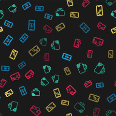 Set line Mobile with exclamation mark, Phone repair service, broken screen and Waterproof phone on seamless pattern. Vector.