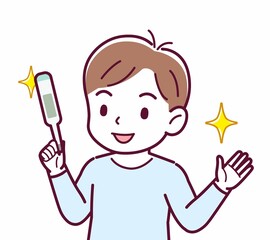 Cheerful boy in blue clothes