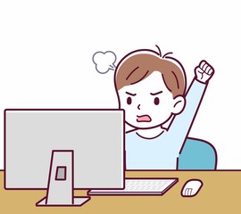 Cheerful boy in blue clothes