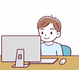 Cheerful boy in blue clothes