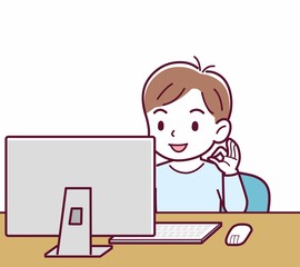 Cheerful boy in blue clothes