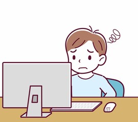 Cheerful boy in blue clothes