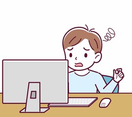 Cheerful boy in blue clothes