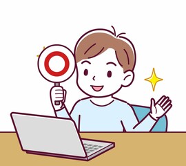 Cheerful boy in blue clothes