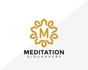 Letter M Luxury Lotus Meditation Logo Design. Creative Idea logos designs Vector illustration template