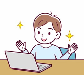 Cheerful boy in blue clothes