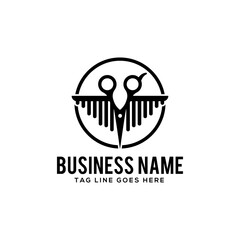 a logo design combination of scissors and comb forming wings for the haircut business modern vector template