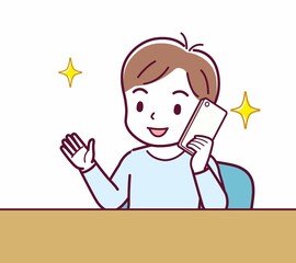 Cheerful boy in blue clothes