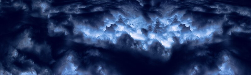 Dark cloudy sky before thunderstorm wide panorama. Storm hurricane gloomy heaven. Beautiful nature dramatic background