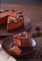 chocolate cheese cake on the wooden table