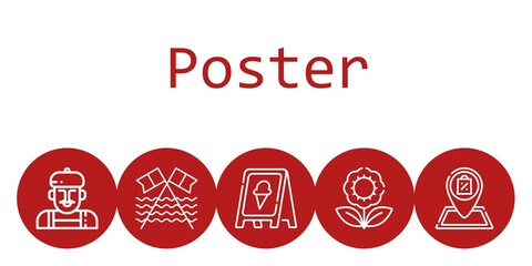 poster background concept with poster icons. Icons related shop, artist, beach, sign, flower