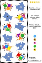 Shadow game puzzle with colorful sewing spools. Answer included.
