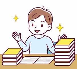 Cheerful boy in blue clothes