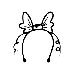 Hand drawn party headband with bow isolated on a white background. Celebration elements. Doodle, simple outline illustration. It can be used for decoration of textile, paper.