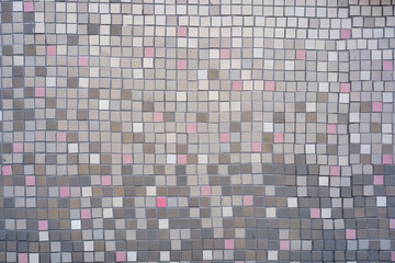 old brown tile ceramic wall or empty gray pink mosaic table and dirty blank square block floor on top view for wallpaper and texture background or interior and exterior architecture with toilet stain