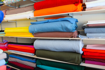fabrics on the shelves