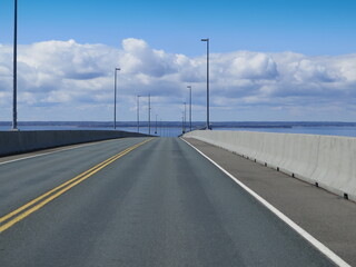 on the Confederation Bridge from Prince Edward Island to New Brunswick, Canada, May