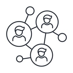 Silhouettes of people and circles. Social network connection and global business communication concept. Vector icon isolated on white background. 