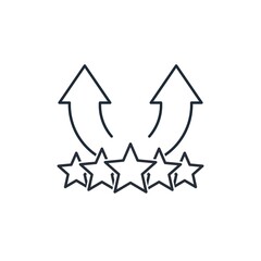 Up arrows and stars. The concept of increasing the rating, relevance. Vector icon isolated on white background. 