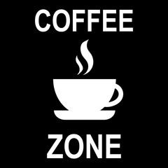 Coffee zone icon. Vector illustration of black and white steaming coffee cup symbol. Cafe concept. Flat design isolated on background.