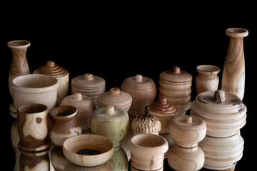 Fototapeta na wymiar Hand-made products such as bowls, plates, sugar bowls, glasses, spice dishes