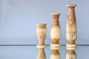 Vase models of different sizes made in wood lathe