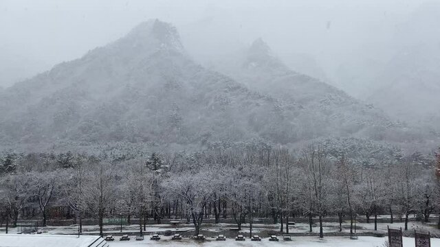 Snowy Mountain View in the morning. Beautiful winter landscape at Seoraksan, South Kore
