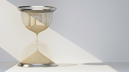 shekel currency symbol concept flowing away in hourglass - obrazy, fototapety, plakaty