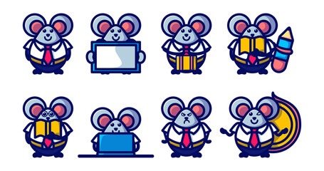 Cute Mouse Business Mascot Vector Illustration. Recomended For Children Book, Business Mascot, And Other. Set 8 Cartoon Character.