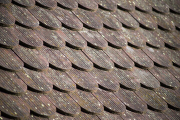 Closeup of traditional tiles of the roof of alsatian house