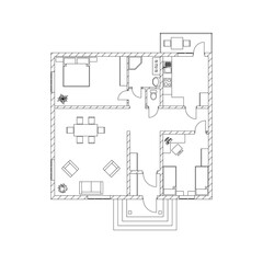 House interior suburban house. Black and White floor plan of a modern apartment. Vector blueprint. Architectural background.
