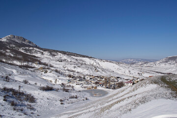 Fototapeta na wymiar Winter mountain landscape in eastern Crimea on a clear sunny day.