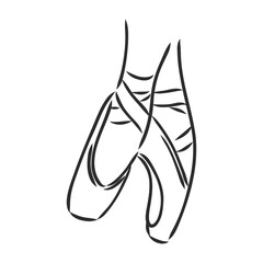 Pointe shoes. Ballet shoes. Vector hand-drawn illustration. Ballet dance studio symbol.