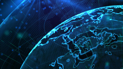 Digital blue planet of Earth, 3D animation