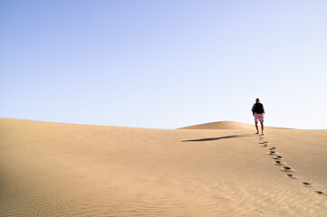 Fototapeta na wymiar Landscape photo of person walking in desert