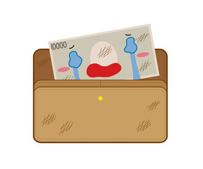 汚れたお財布で傷つき泣くお金のイラスト