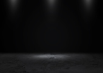 Product showcase with spotlight. Black studio room background. Use as montage for product display 