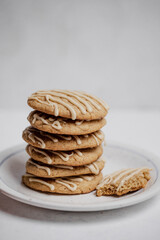 Closeup of spiced cookies with beige maple icing