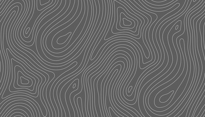 Seamless vector topographic map background white on dark. Line topography map seamless pattern. Mountain hiking trail over terrain. Seamless wavy pattern. Contour background geographic grid. - obrazy, fototapety, plakaty