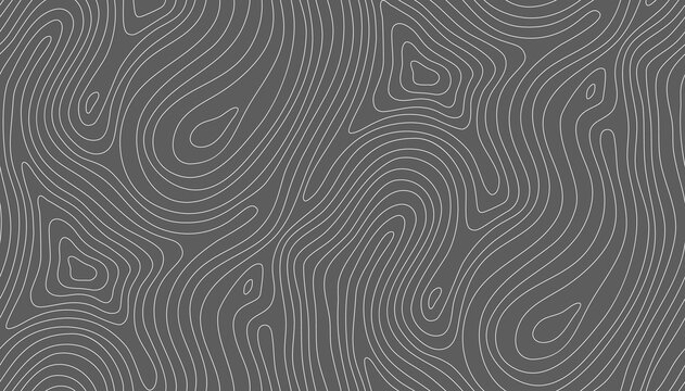 Seamless Vector Topographic Map Background White On Dark. Line Topography Map Seamless Pattern. Mountain Hiking Trail Over Terrain. Seamless Wavy Pattern. Contour Background Geographic Grid.