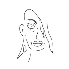 Woman face with long hair.