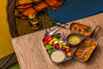 キャンプでアウトドア料理　Delicious outdoor food at the camp 