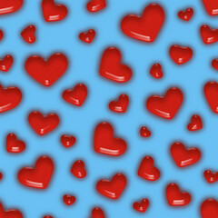 Seamless square background of Red hearts on a Blue background. Love symbol. Festive background for Valentine's Day, March 8. Seamless background concept.