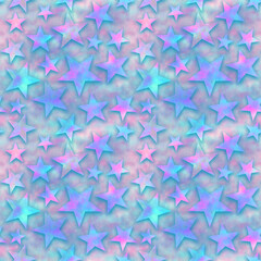 Seamless square background of iridescent grunge stars on a blue background. Festive background. Seamless background concept.