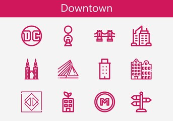Premium set of downtown line icons. Simple downtown icon pack. Stroke vector illustration on a white background. Modern outline style icons collection of Building, Sao paulo, Rotterdam