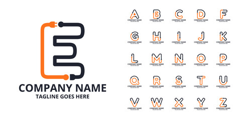 Set Electric initial letter Logo Icon Template. Illustration vector graphic. Design concept Electrical plug  With letter symbol. Perfect for corporate, more technology brand identity