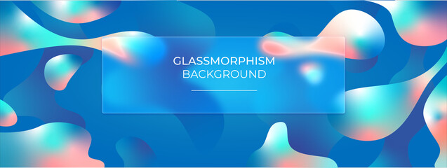 Glassmorphism. Abstract background. Liquid wavy shapes futuristic banner. Design template of flyer, banner, cover, poster. Vector.