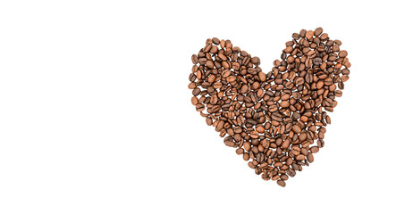 Heart-shaped coffee beans isolated on white background 