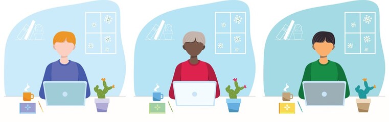 Multi-ethnic man. Man with laptop, education or working concept. Home office during coronavirus outbreak concept, man working from home.